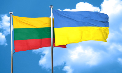 Lithuania flag with Ukraine flag, 3D rendering