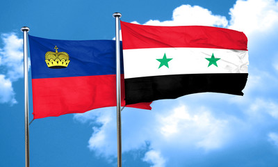 Liechtenstein flag with Syria flag, 3D rendering