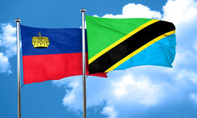 Liechtenstein flag with Tanzania flag, 3D rendering