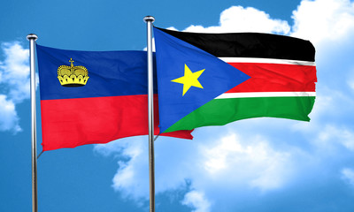 Liechtenstein flag with South Sudan flag, 3D rendering