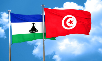 Lesotho flag with Tunisia flag, 3D rendering