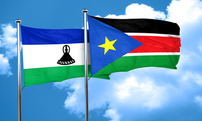 Lesotho flag with South Sudan flag, 3D rendering