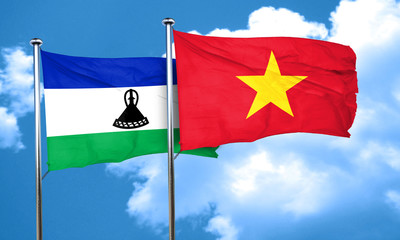 Lesotho flag with Vietnam flag, 3D rendering