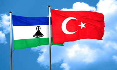 Lesotho flag with Turkey flag, 3D rendering