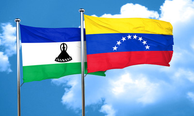 Lesotho flag with Venezuela flag, 3D rendering
