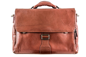 Leather brown briefcase. Isolated on white.