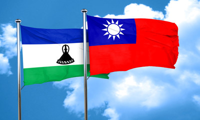 Lesotho flag with Taiwan flag, 3D rendering
