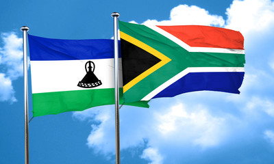 Lesotho flag with South Africa flag, 3D rendering