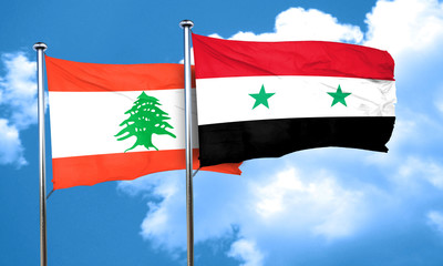 Lebanon flag with Syria flag, 3D rendering