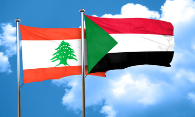 Lebanon flag with Sudan flag, 3D rendering