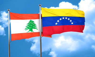 Lebanon flag with Venezuela flag, 3D rendering
