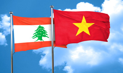 Lebanon flag with Vietnam flag, 3D rendering