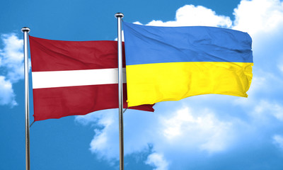 Latvia flag with Ukraine flag, 3D rendering