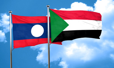 Laos flag with Sudan flag, 3D rendering