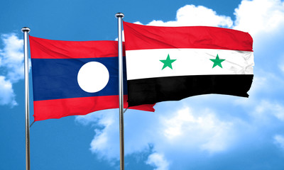 Laos flag with Syria flag, 3D rendering