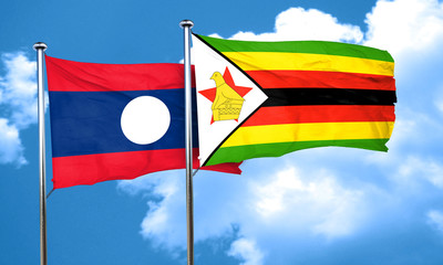 Laos flag with Zimbabwe flag, 3D rendering
