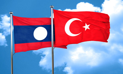 Laos flag with Turkey flag, 3D rendering