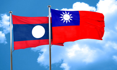 Laos flag with Taiwan flag, 3D rendering