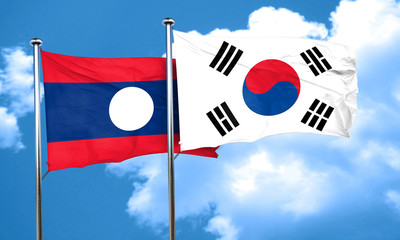 Laos flag with South Korea flag, 3D rendering