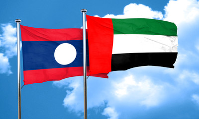 Laos flag with UAE flag, 3D rendering