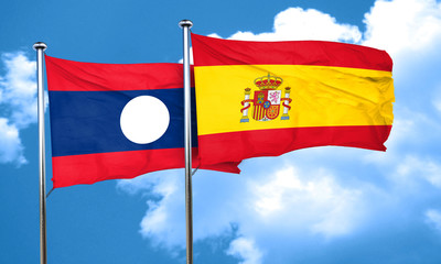 Laos flag with Spain flag, 3D rendering