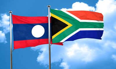Laos flag with South Africa flag, 3D rendering