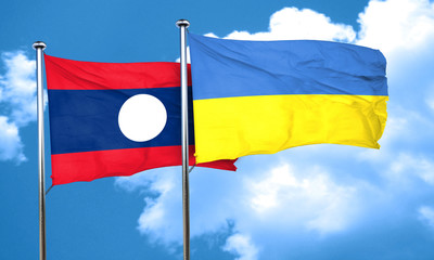 Laos flag with Ukraine flag, 3D rendering