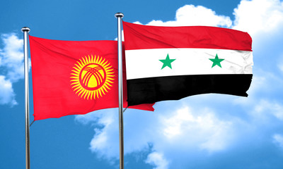 Kyrgyzstan flag with Syria flag, 3D rendering