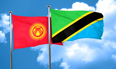 Kyrgyzstan flag with Tanzania flag, 3D rendering