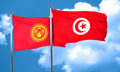 Kyrgyzstan flag with Tunisia flag, 3D rendering