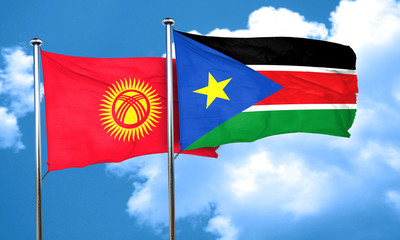 Kyrgyzstan flag with South Sudan flag, 3D rendering