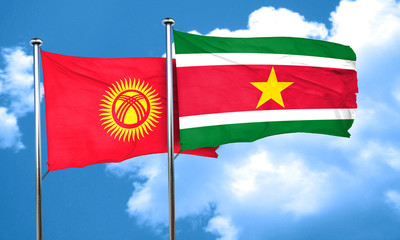 Kyrgyzstan flag with Suriname flag, 3D rendering