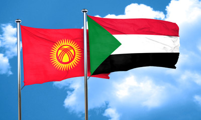 Kyrgyzstan flag with Sudan flag, 3D rendering