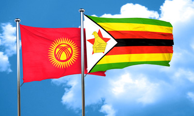 Kyrgyzstan flag with Zimbabwe flag, 3D rendering