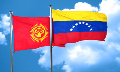 Kyrgyzstan flag with Venezuela flag, 3D rendering
