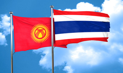 Kyrgyzstan flag with Thailand flag, 3D rendering
