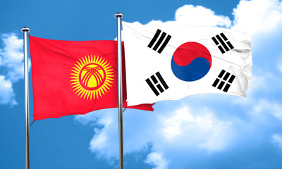 Kyrgyzstan flag with South Korea flag, 3D rendering