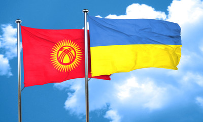 Kyrgyzstan flag with Ukraine flag, 3D rendering