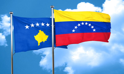 Kosovo flag with Venezuela flag, 3D rendering