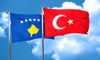 Kosovo flag with Turkey flag, 3D rendering