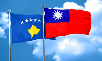 Kosovo flag with Taiwan flag, 3D rendering
