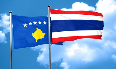 Kosovo flag with Thailand flag, 3D rendering
