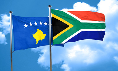 Kosovo flag with South Africa flag, 3D rendering