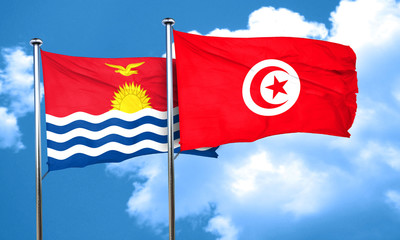 Kiribati flag with Tunisia flag, 3D rendering