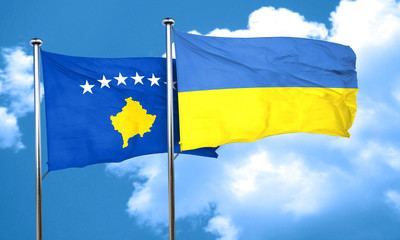 Kosovo flag with Ukraine flag, 3D rendering