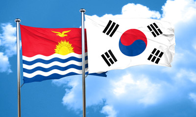 Kiribati flag with South Korea flag, 3D rendering