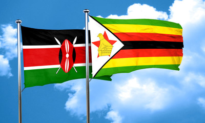 Kenya flag with Zimbabwe flag, 3D rendering