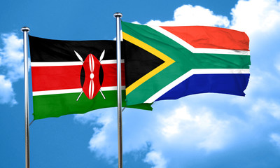 Kenya flag with South Africa flag, 3D rendering