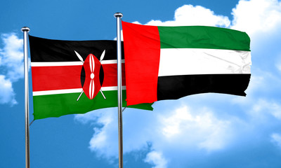 Kenya flag with UAE flag, 3D rendering