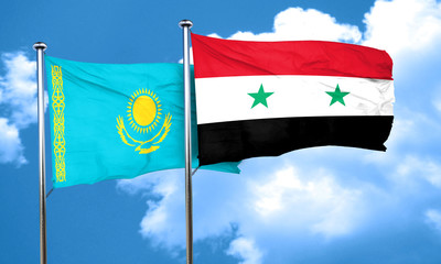 Kazakhstan flag with Syria flag, 3D rendering